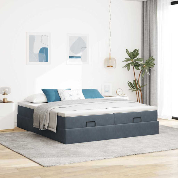 vidaXL Ottoman Bed with Mattresses Dark Grey 160x200 cm Velvet