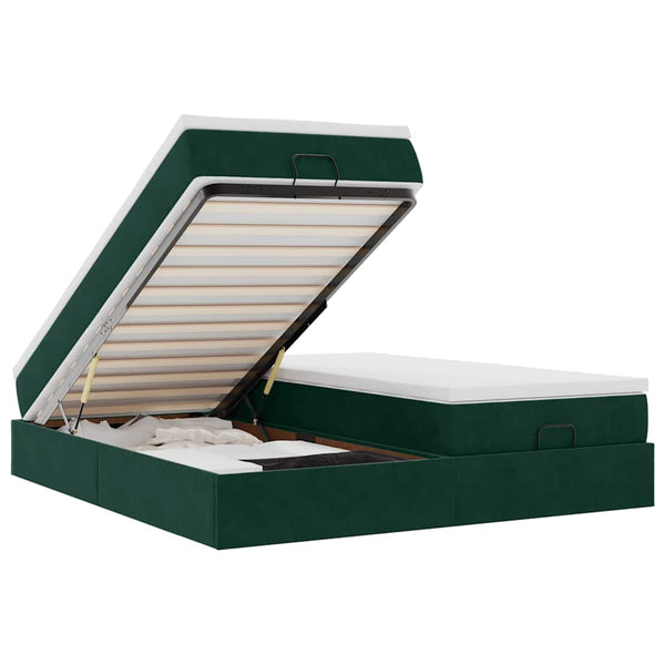 vidaXL Ottoman Bed with Mattresses Dark Green 160x200 cm Velvet