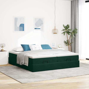 vidaXL Ottoman Bed with Mattresses Dark Green 160x200 cm Velvet