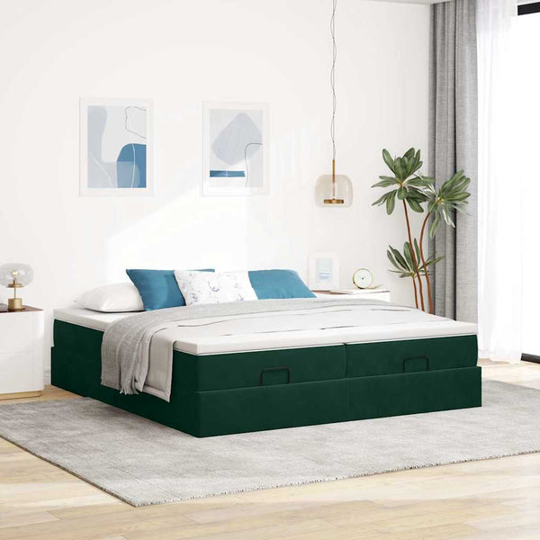 vidaXL Ottoman Bed with Mattresses Dark Green 160x200 cm Velvet