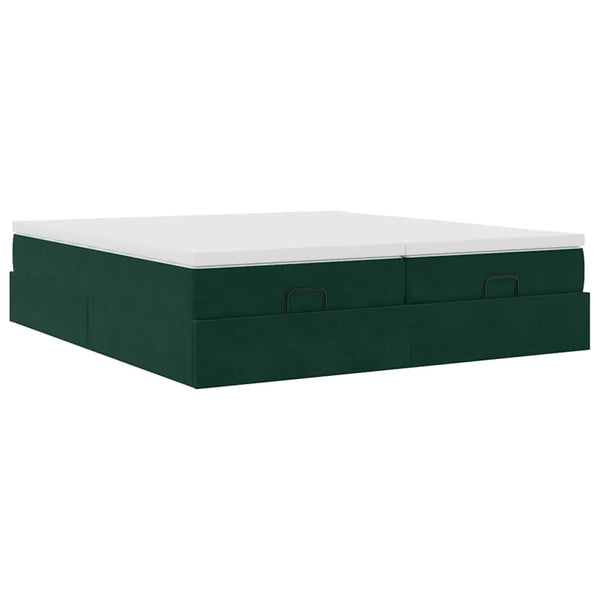 vidaXL Ottoman Bed with Mattresses Dark Green 160x200 cm Velvet