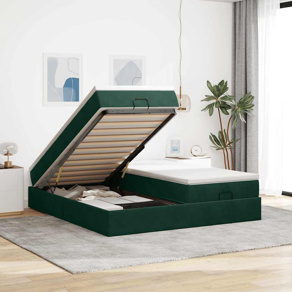vidaXL Ottoman Bed with Mattresses Dark Green 160x200 cm Velvet