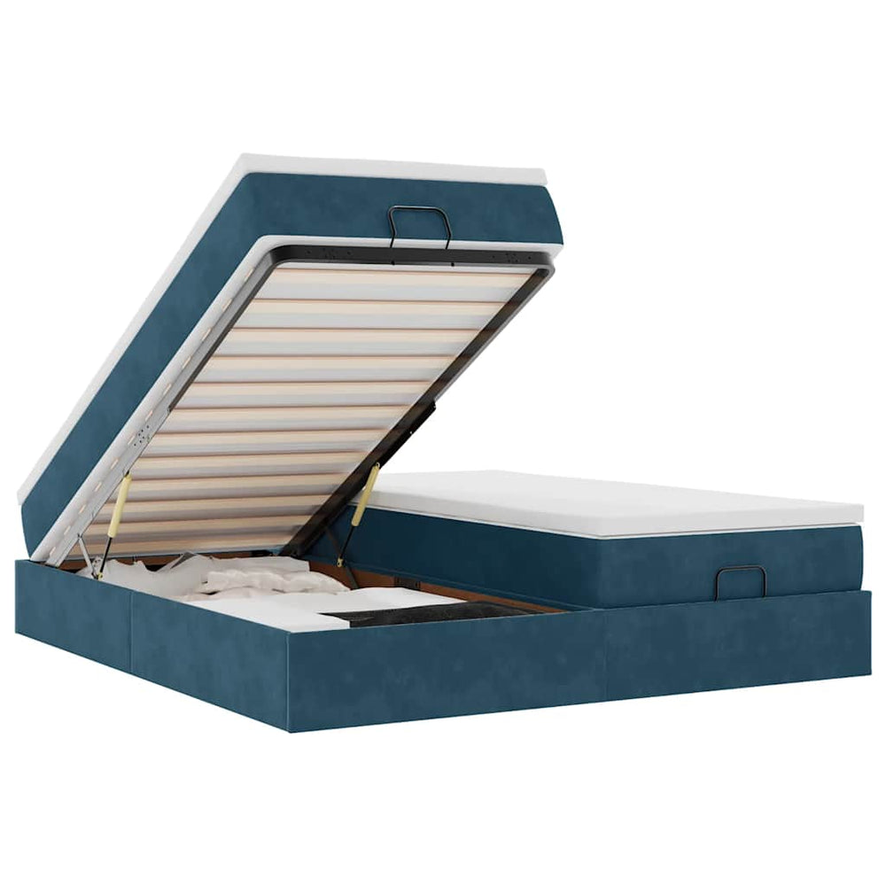 vidaXL Ottoman Bed with Mattresses Dark Blue 160x200 cm Velvet