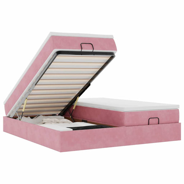 vidaXL Ottoman Bed with Mattresses Pink 160x200 cm Velvet