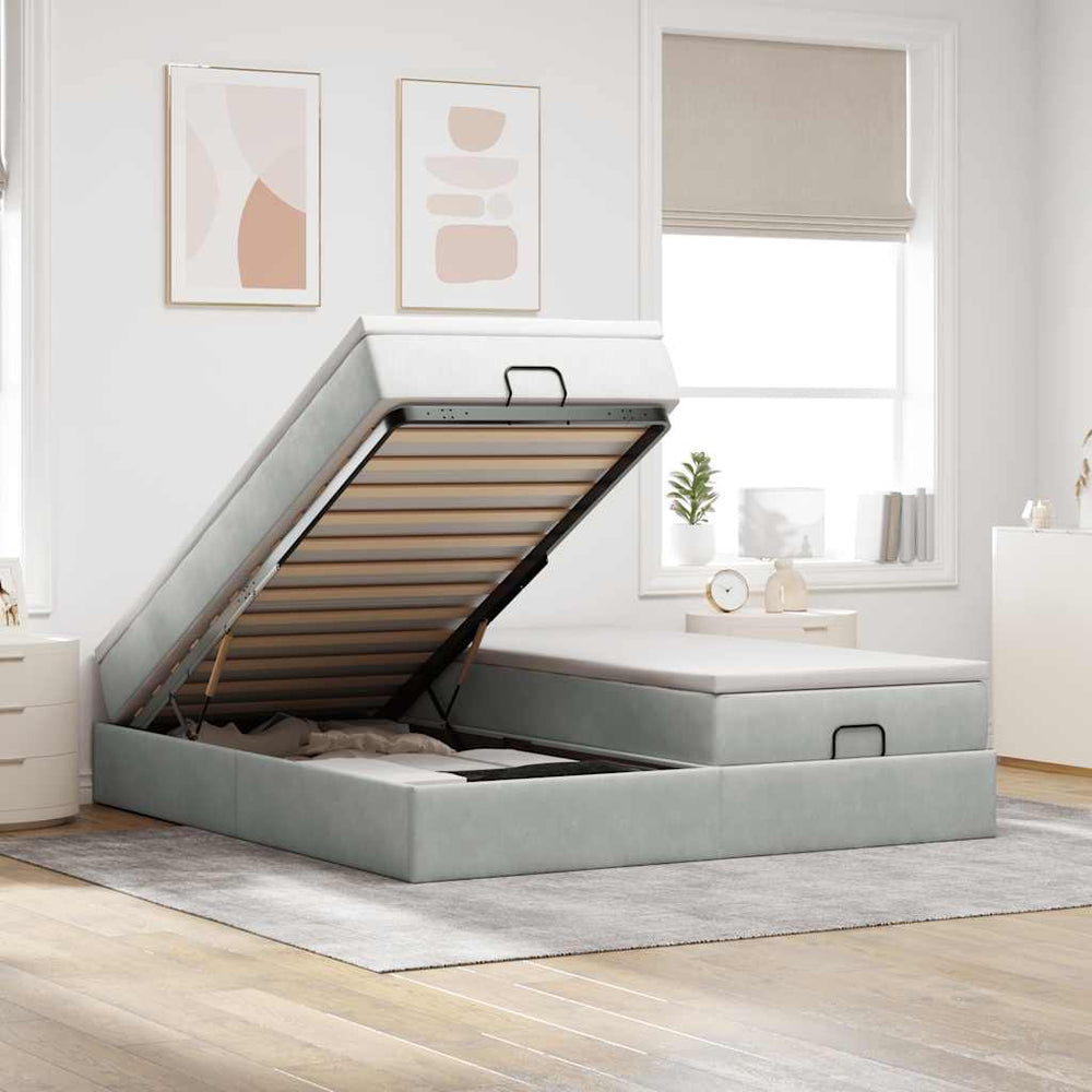 vidaXL Ottoman Bed with Mattresses Light Grey 180x200 cm Velvet