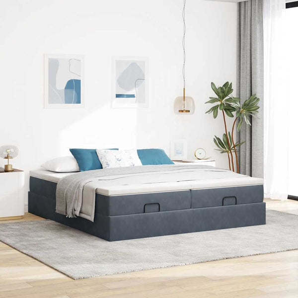 vidaXL Ottoman Bed with Mattresses Dark Grey 180x200 cm Velvet