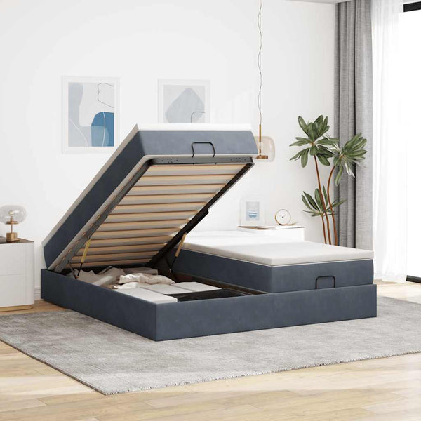 vidaXL Ottoman Bed with Mattresses Dark Grey 180x200 cm Velvet