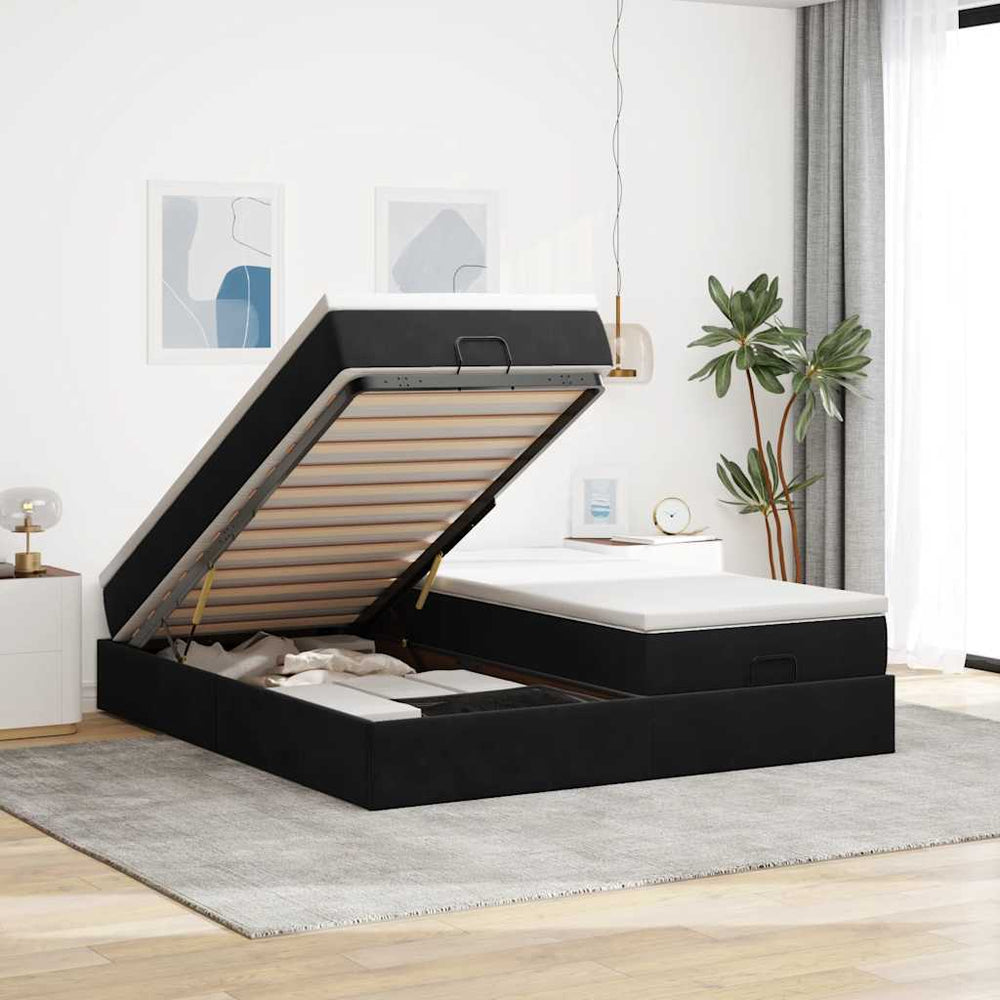 vidaXL Ottoman Bed with Mattresses Black 180x200 cm Velvet