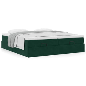 vidaXL Ottoman Bed with Mattresses Dark Green 180x200 cm Velvet