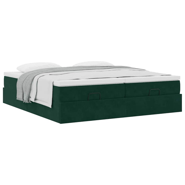 vidaXL Ottoman Bed with Mattresses Dark Green 180x200 cm Velvet