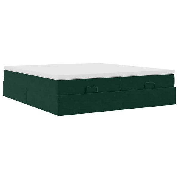 vidaXL Ottoman Bed with Mattresses Dark Green 180x200 cm Velvet