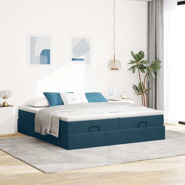vidaXL Ottoman Bed with Mattresses Dark Blue 180x200 cm Velvet