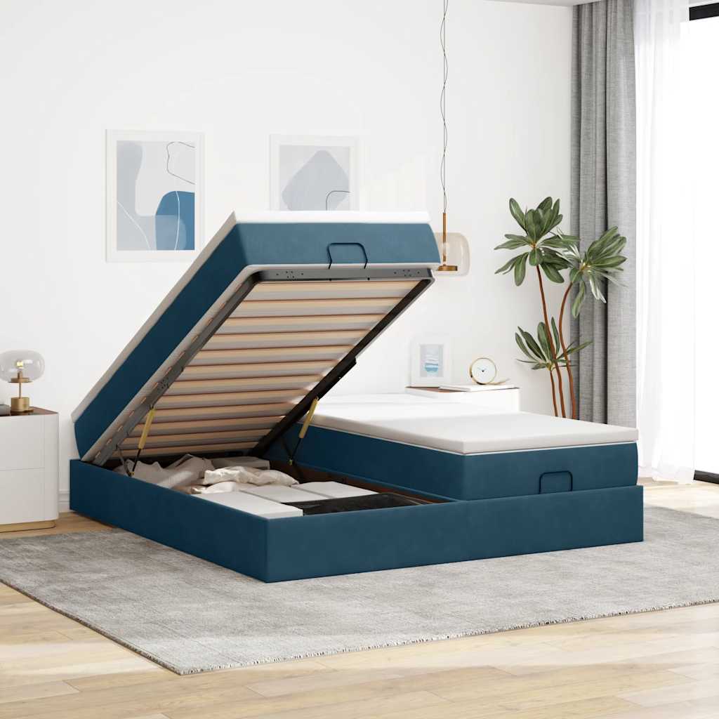 vidaXL Ottoman Bed with Mattresses Dark Blue 180x200 cm Velvet
