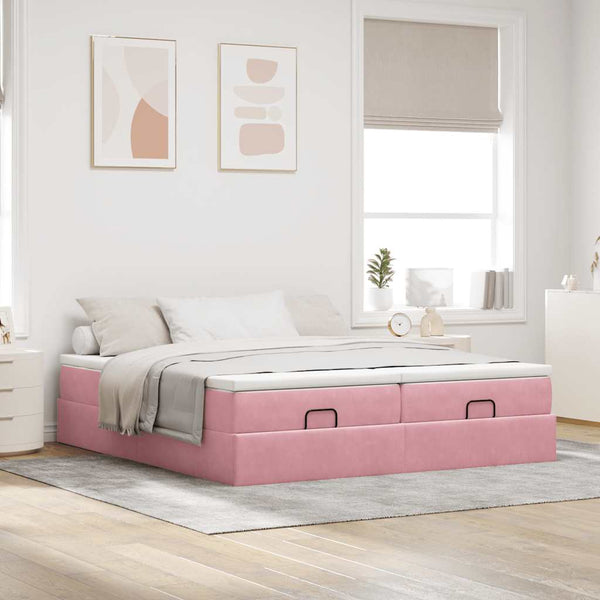 vidaXL Ottoman Bed with Mattresses Pink 180x200 cm Velvet