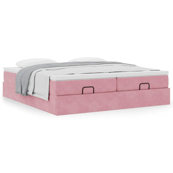 vidaXL Ottoman Bed with Mattresses Pink 180x200 cm Velvet