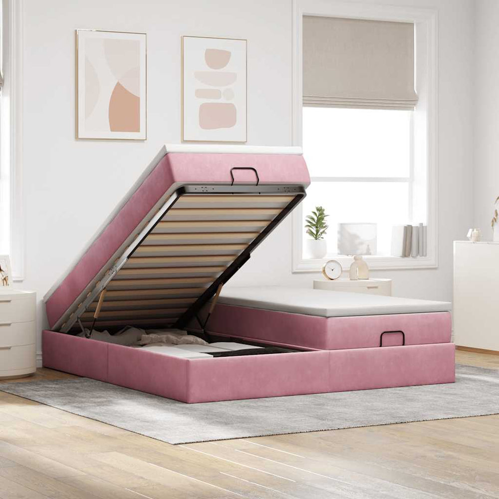 vidaXL Ottoman Bed with Mattresses Pink 180x200 cm Velvet