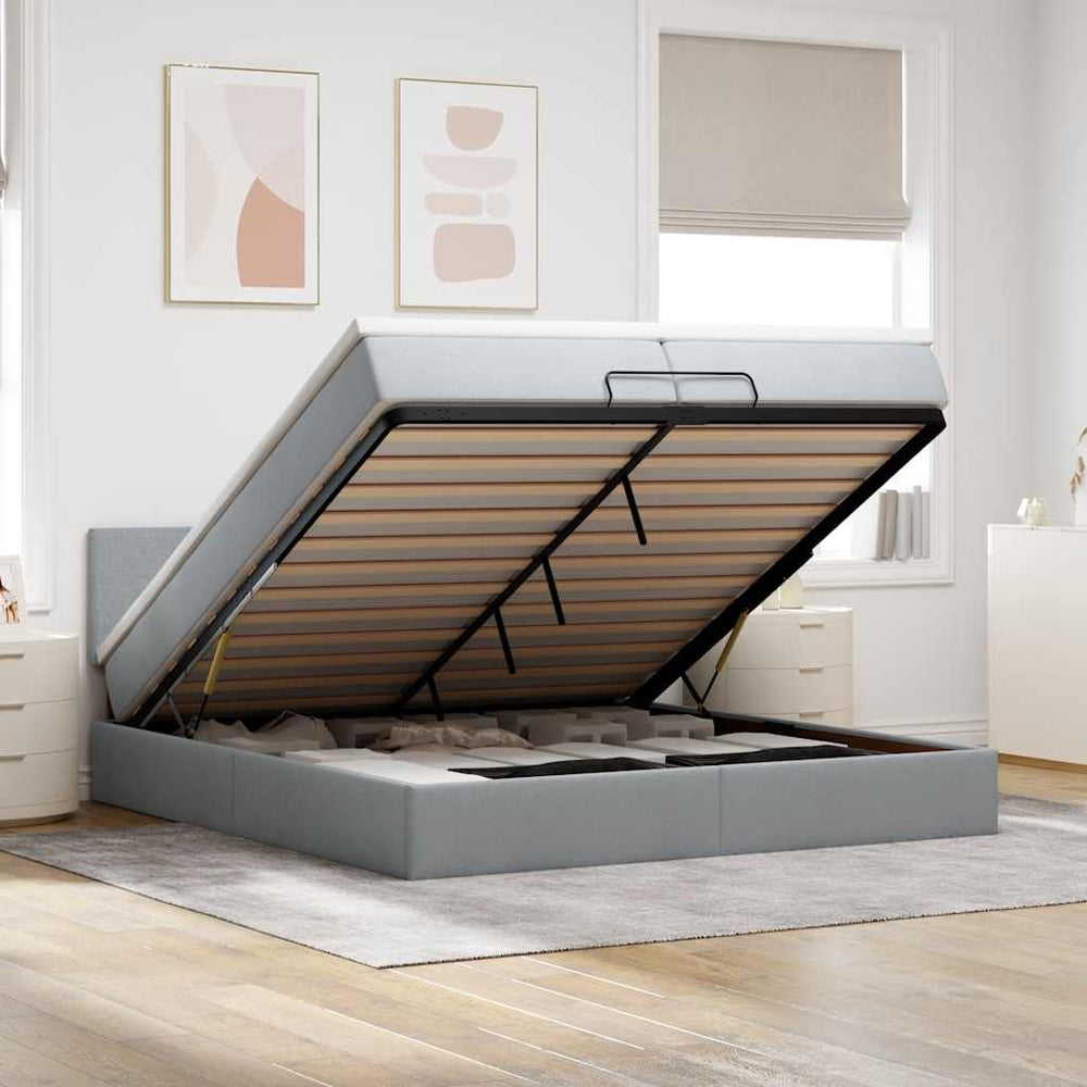 vidaXL Ottoman Bed with Mattress Light Grey 200x200 cm Fabric