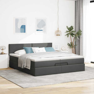 vidaXL Ottoman Bed with Mattress Dark Grey 200x200 cm Fabric