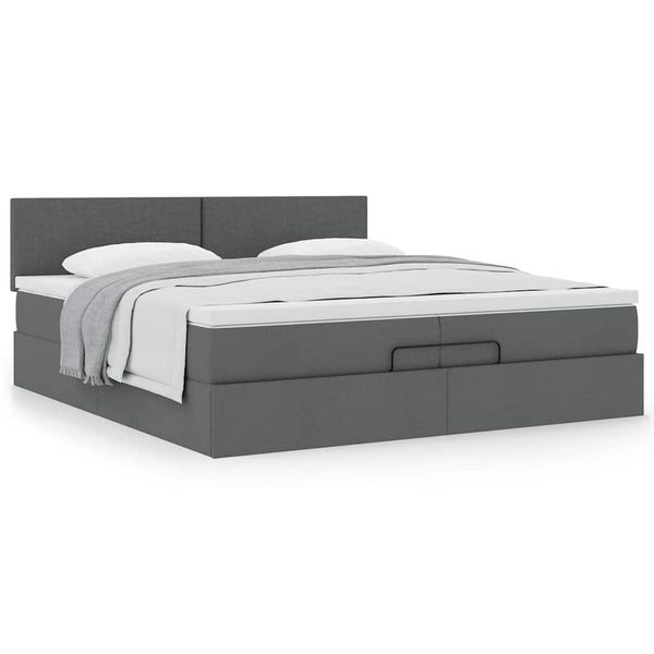 vidaXL Ottoman Bed with Mattress Dark Grey 200x200 cm Fabric