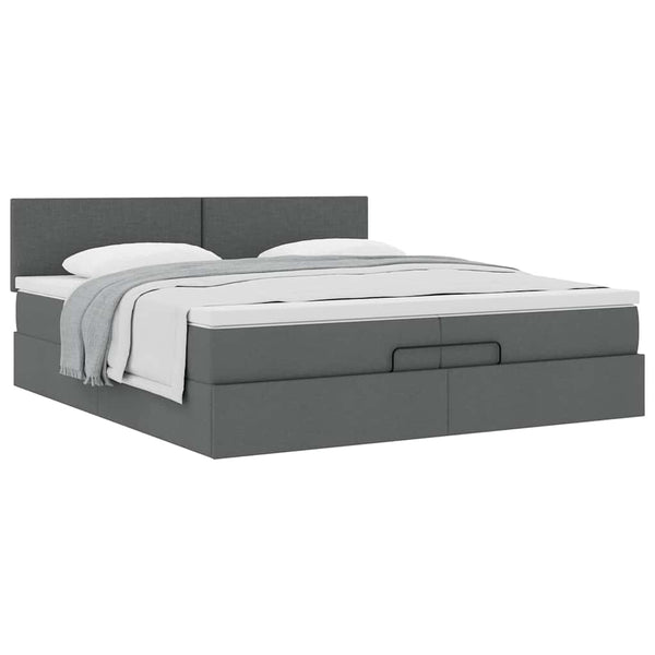 vidaXL Ottoman Bed with Mattress Dark Grey 200x200 cm Fabric