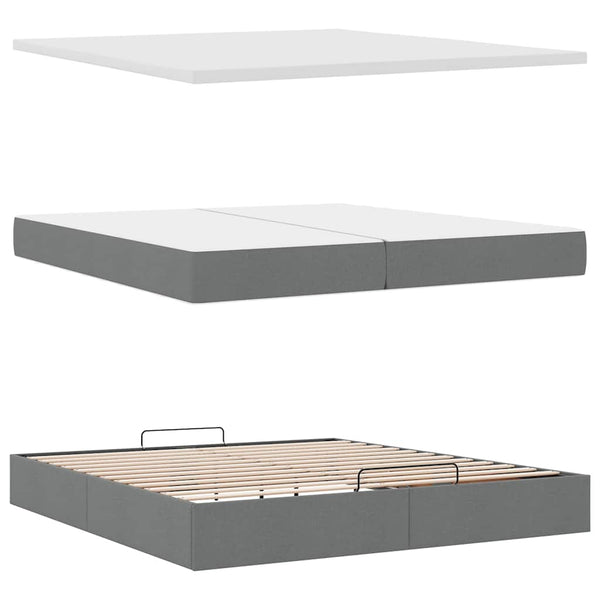 vidaXL Ottoman Bed with Mattress Dark Grey 200x200 cm Fabric