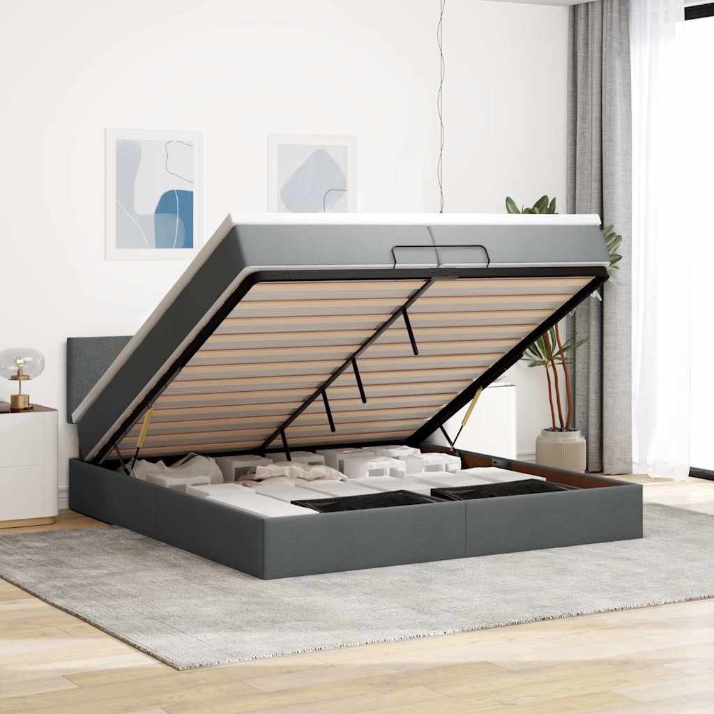 vidaXL Ottoman Bed with Mattress Dark Grey 200x200 cm Fabric