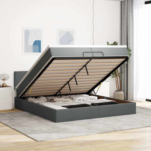 vidaXL Ottoman Bed with Mattress Dark Grey 200x200 cm Fabric