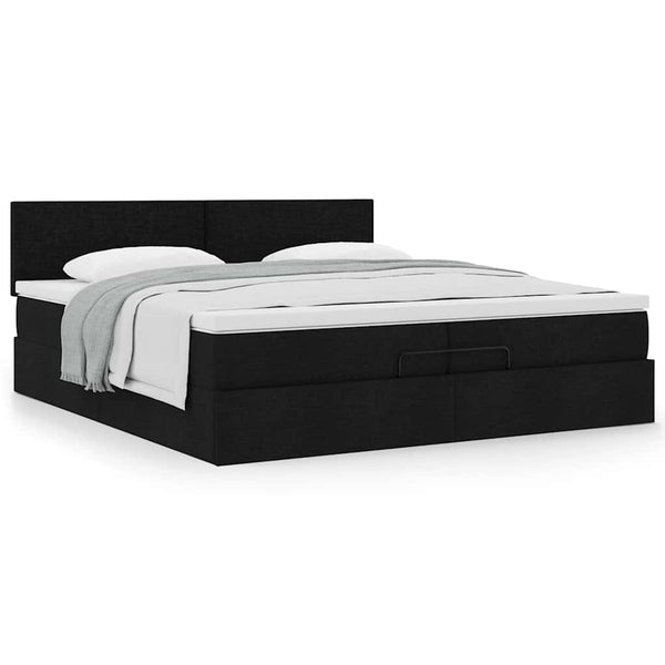 vidaXL Ottoman Bed with Mattress Black 200x200 cm Fabric