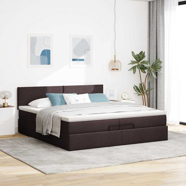 vidaXL Ottoman Bed with Mattress Dark Brown 200x200 cm Fabric