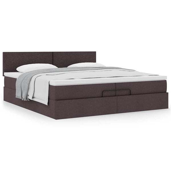 vidaXL Ottoman Bed with Mattress Dark Brown 200x200 cm Fabric