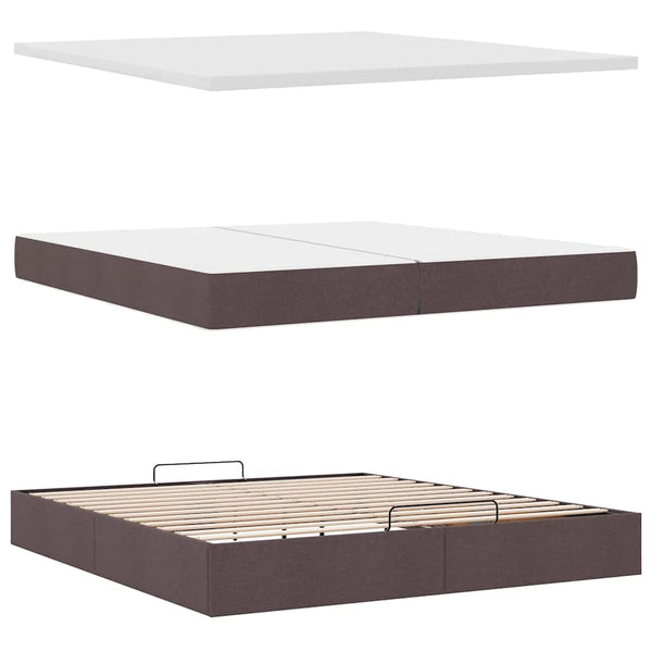 vidaXL Ottoman Bed with Mattress Dark Brown 200x200 cm Fabric