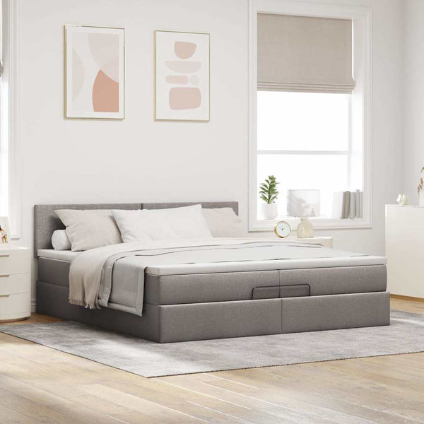vidaXL Ottoman Bed with Mattress Taupe 200x200 cm Fabric