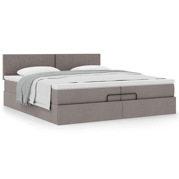 vidaXL Ottoman Bed with Mattress Taupe 200x200 cm Fabric