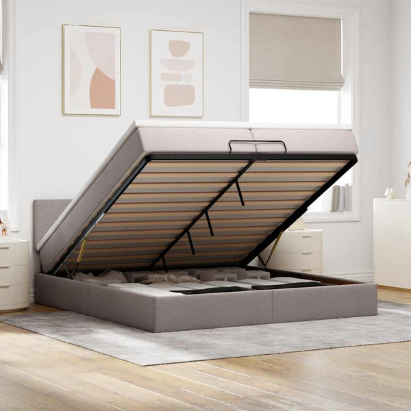 vidaXL Ottoman Bed with Mattress Taupe 200x200 cm Fabric