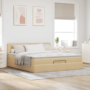 vidaXL Ottoman Bed with Mattress Cream 200x200 cm Fabric