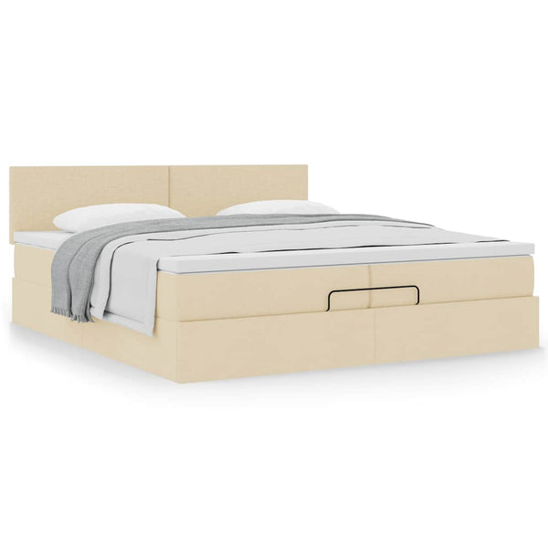 vidaXL Ottoman Bed with Mattress Cream 200x200 cm Fabric