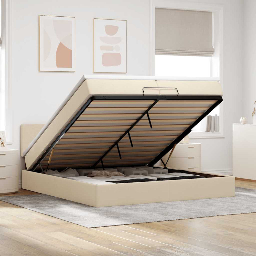 vidaXL Ottoman Bed with Mattress Cream 200x200 cm Fabric