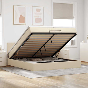 vidaXL Ottoman Bed with Mattress Cream 200x200 cm Fabric