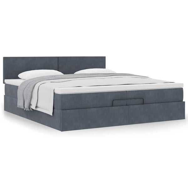 vidaXL Ottoman Bed with Mattress Dark Gray 200x200 cm Velvet
