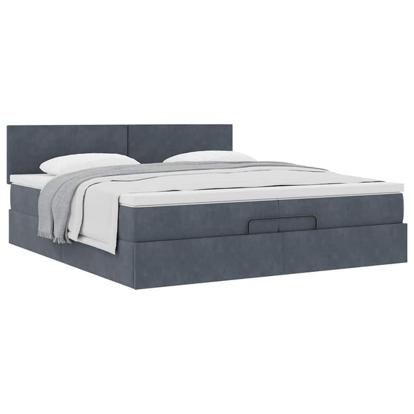 vidaXL Ottoman Bed with Mattress Dark Gray 200x200 cm Velvet