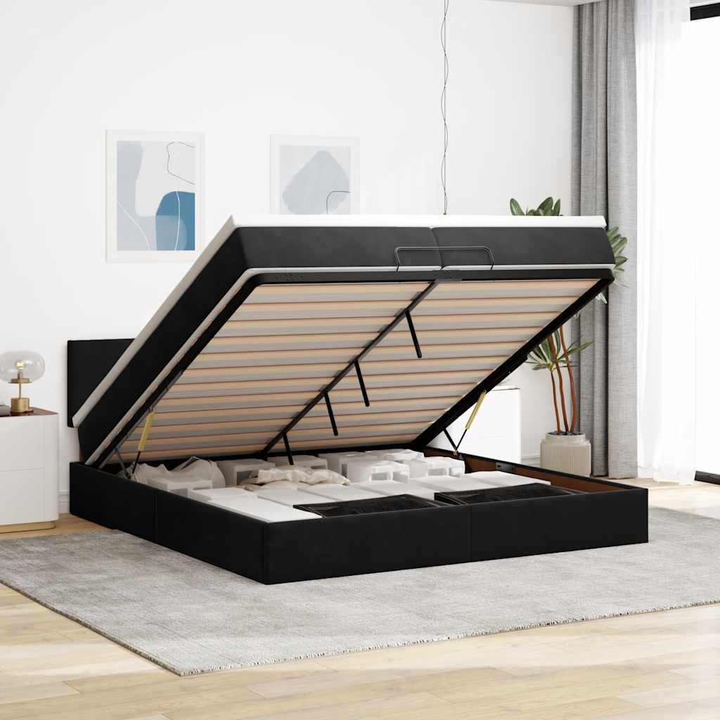 Ottoman Bett mit Matratze 200x200 cm Samt Schwarz