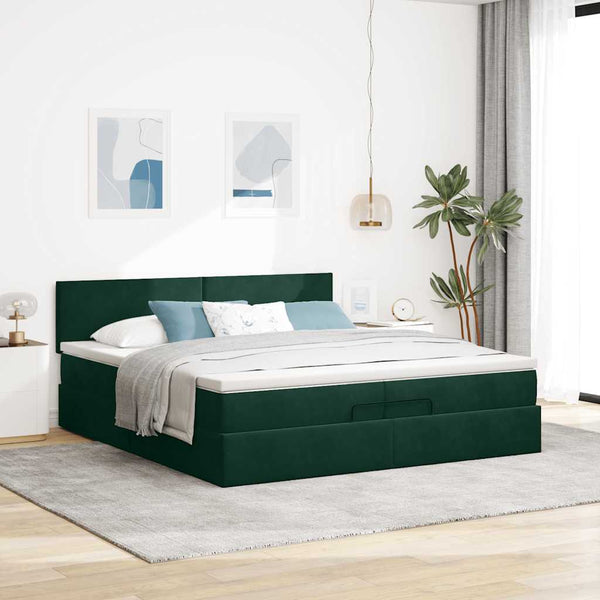 Ottoman Bett mit Matratze Dunkelgrün 200x200 cm