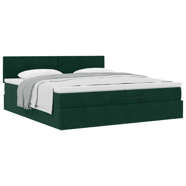 Ottoman Bett mit Matratze Dunkelgrün 200x200 cm