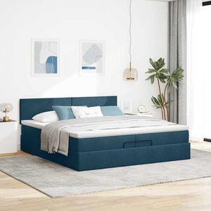 Ottoman Bett mit Matratze Dunkelblau 200x200 cm Samt