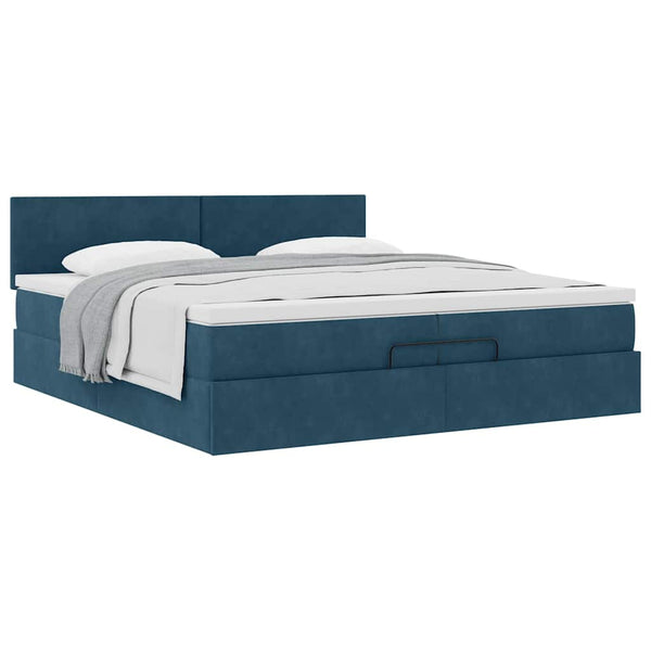 Ottoman Bett mit Matratze Dunkelblau 200x200 cm Samt
