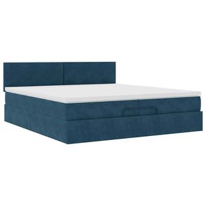 Ottoman Bett mit Matratze Dunkelblau 200x200 cm Samt