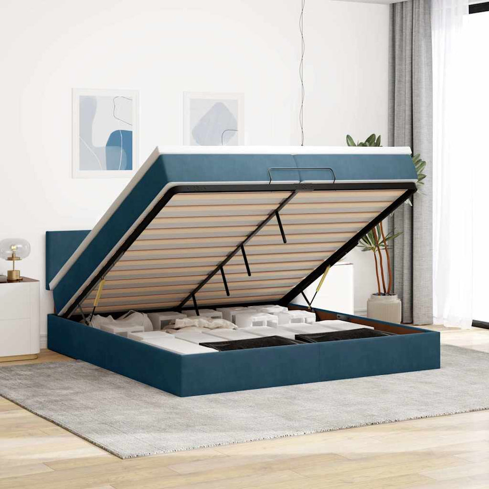 Ottoman Bett mit Matratze Dunkelblau 200x200 cm Samt