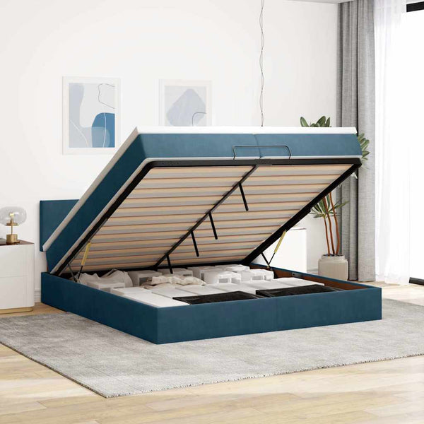Ottoman Bett mit Matratze Dunkelblau 200x200 cm Samt
