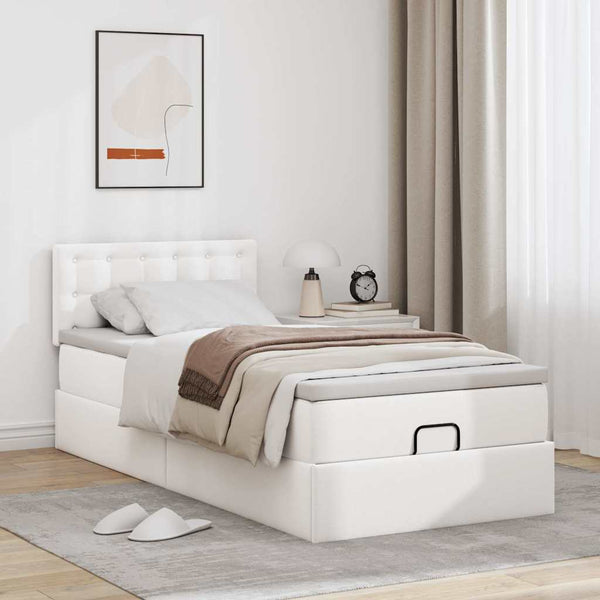 Ottoman Bett mit Matratze & LED Weiß 80x200 cm