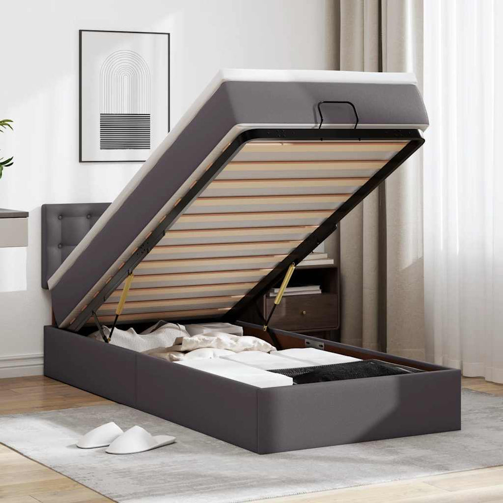 Ottoman Bett mit Matratze & LEDs Grau 90x200 cm